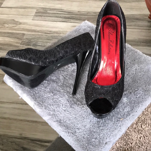 👠🖤SEXY SPARKLING BLACK OPEN TOE HEELS SIZE 8 GREAT CONDITION! - Picture 2 of 4